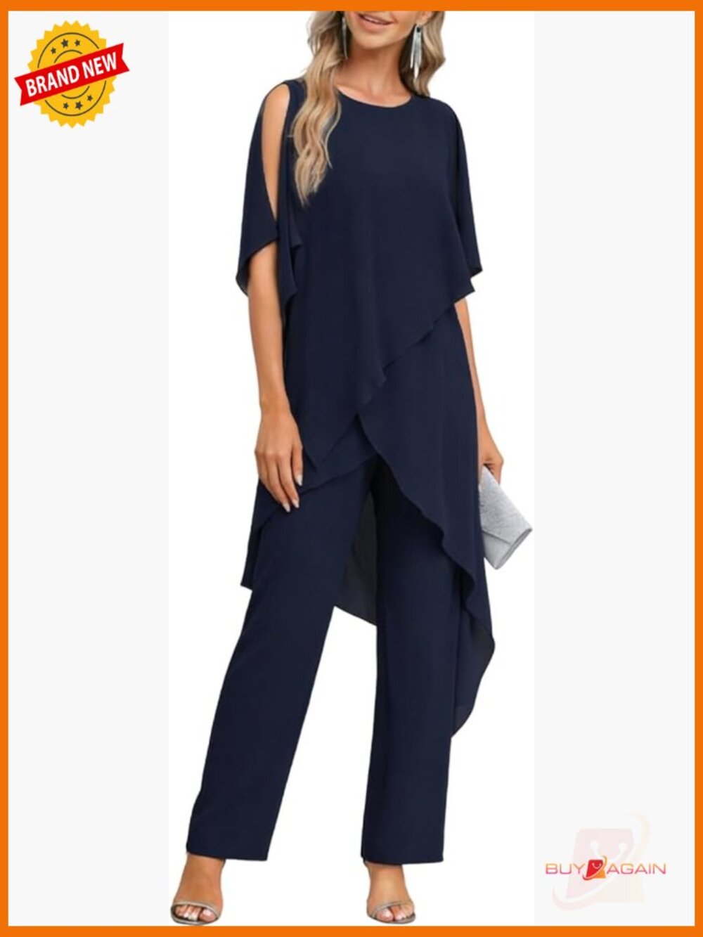 Women's 2 Piece Chiffon Pantsuit Set Dressy Formal Evening Outfits